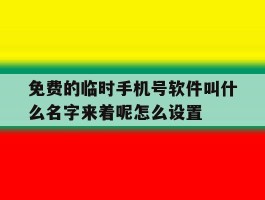 免费的临时手机号软件叫什么名字来着呢怎么设置的简单介绍