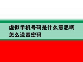 虚拟手机号码是什么意思啊怎么设置密码